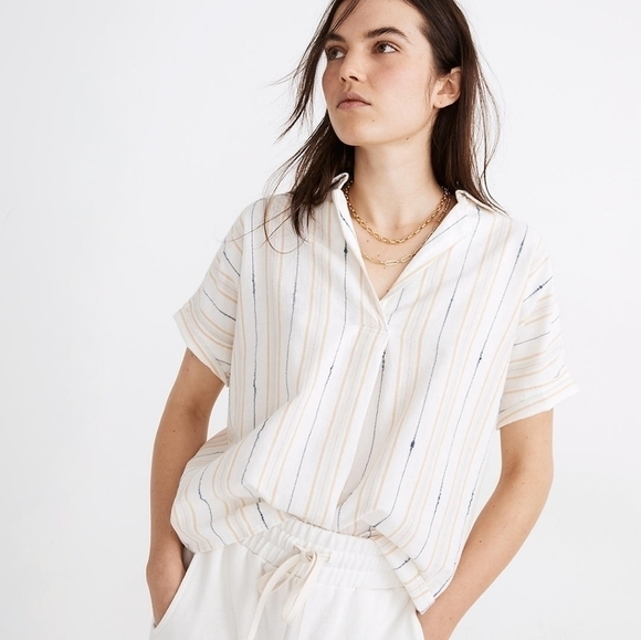 Madewell Park Popover Shirt in Textured Stripe sz L an971 - Picture 1 of 8